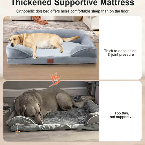 1pc Memory Foam Dog Sofa - Ultra Soft Breathable - Orthopedic Dog Beds - Removable Washable Cover - Ideal For Adults & Pets - Perfect For Holiday Season Comfort - Extra Large Dog Bed - M/L/XL - Grey