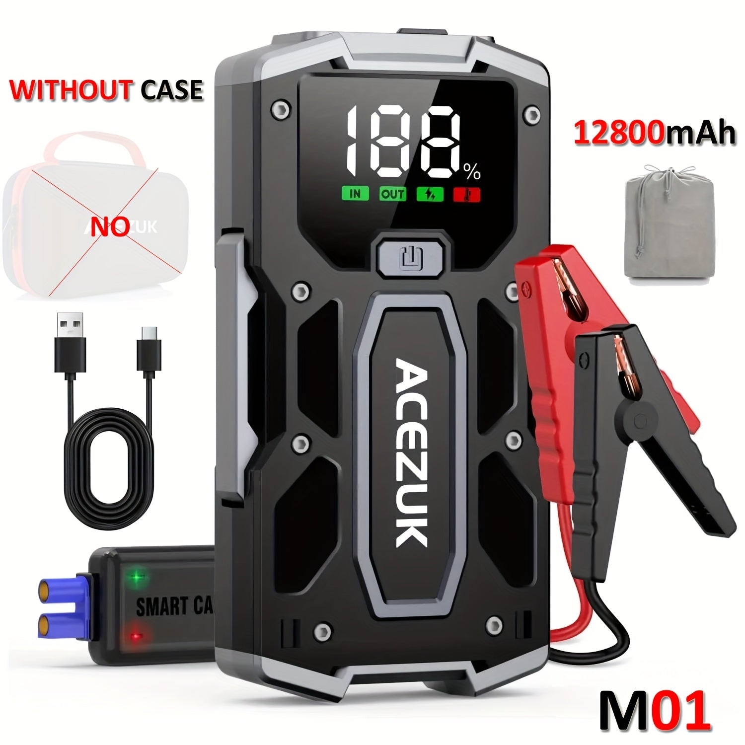 7000A Vehicle Jump Starter Power Bank Featuring LED Light, 12V Car Emergency Battery Enhancer, 12800Mah/21800Mah Power Supply with Portable Storage Case
