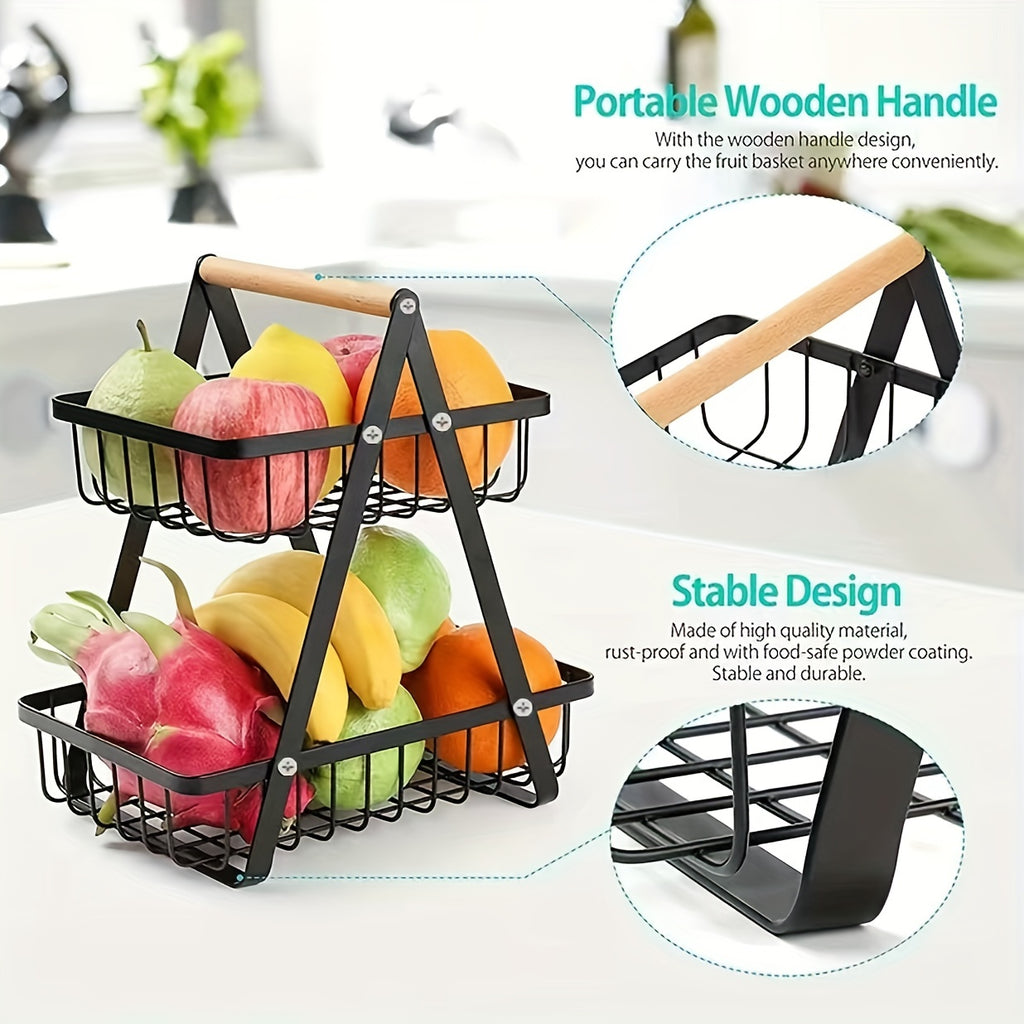 Single Countertop Basket for Fruits And Vegetables, Featuring a Detachable Bowl with a Wooden Handle, Ideal for Kitchen Organization And Storage, a Useful Kitchen Accessory