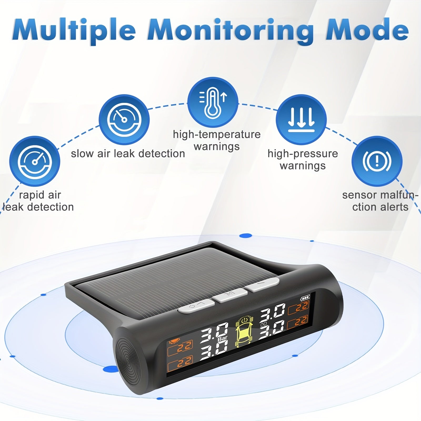 Vehicle Tire Pressure Gauge, Universal Tire Pressure Monitoring System (TPMS), Solar Charging, High-Definition Digital LCD Display, Vehicle Alarm