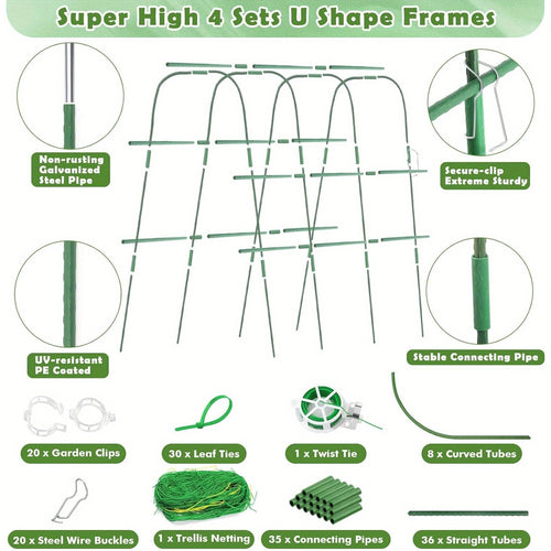 160.02 X 114.3 cm U-Shaped Garden Trellis for Climbing Plants, Outdoor Metal Detachable Arch Plant Support with Net for Vegetables, Cucumber Trellis for Raised Beds, Vegetable Garden Support | Ushaped Trellis | Durable Plastic Fram