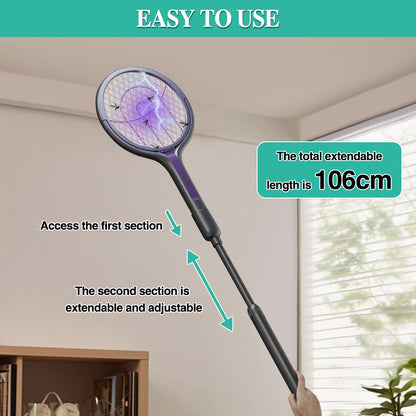 Multi-Functional Retractable Electric Mosquito Swatter, USB Foldable Fly Zapper with Rotating Head for Versatile Use, Ideal for Flies and Insects, Perfect for Summer Nights, Includes Purple Bug Light, Suitable for Indoor Home, Office, Backyard, and Campin