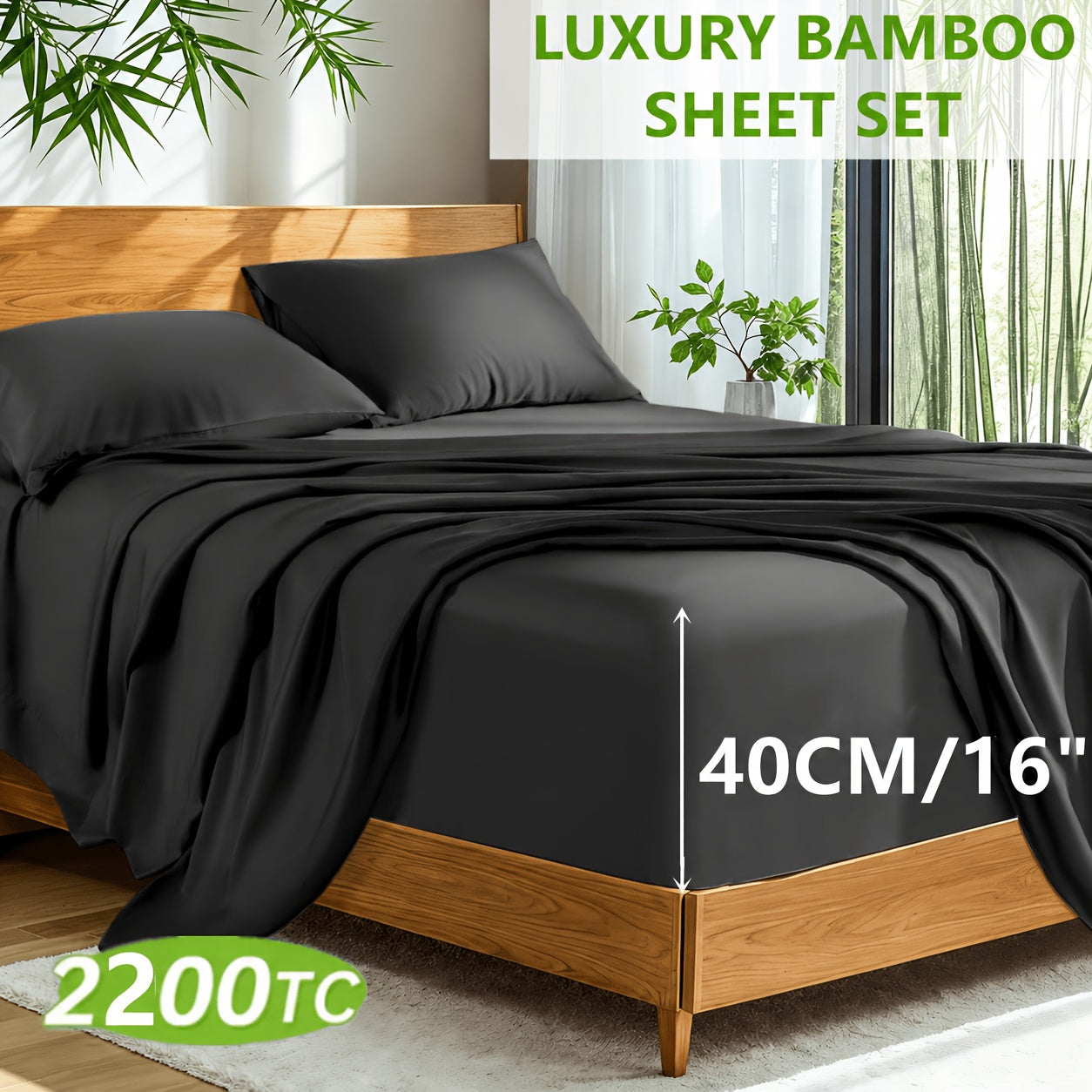 2200TC 3/4pcs Luxury Bamboo Viscose Sheet Set - Breathable, Cosy Soft, Durable - 40cm Deep Pocket Design, Hot Weather Comfort, Stylish Sheets-- Perfect for Child, Children, Hot Sleepers, Kid's Bedroom, Guest Room, Hotel Essentials,