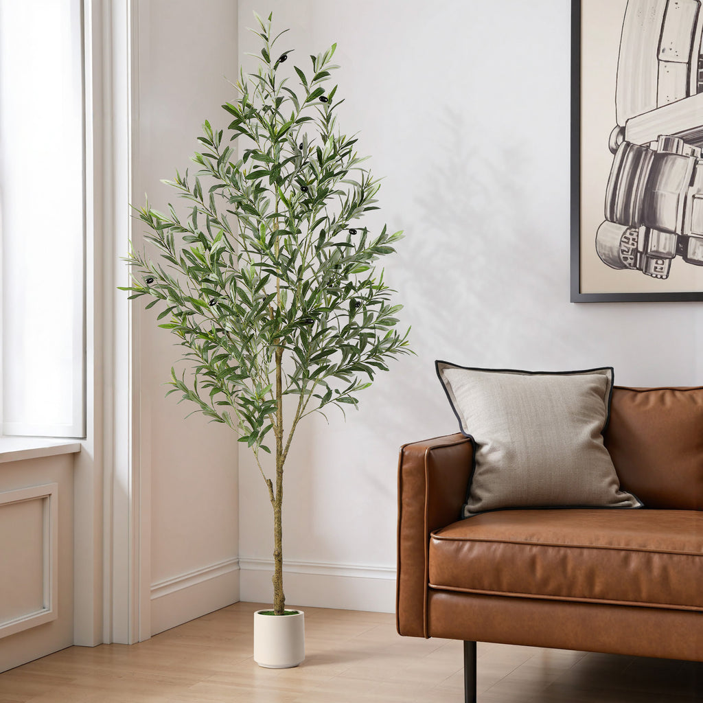 180Cm Artificial Olive Trees, Faux Silk Plant with Lively Artificial Trunk And Lifelike Fruits, Indoor Fake Potted Tree with White Planter for Modern Home Office Living Room Decor, 120/150/180/210/240Cm