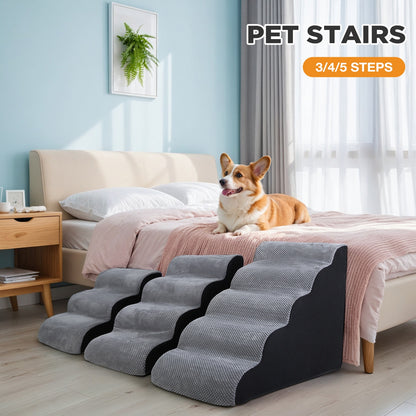 Esright Dog Stairs for Small Dogs, 3/4/5 Step Dog Stairs for High Beds And Couch, Pet Steps for Dogs And Cats, Non-Slip Stable Indoor Dog Steps