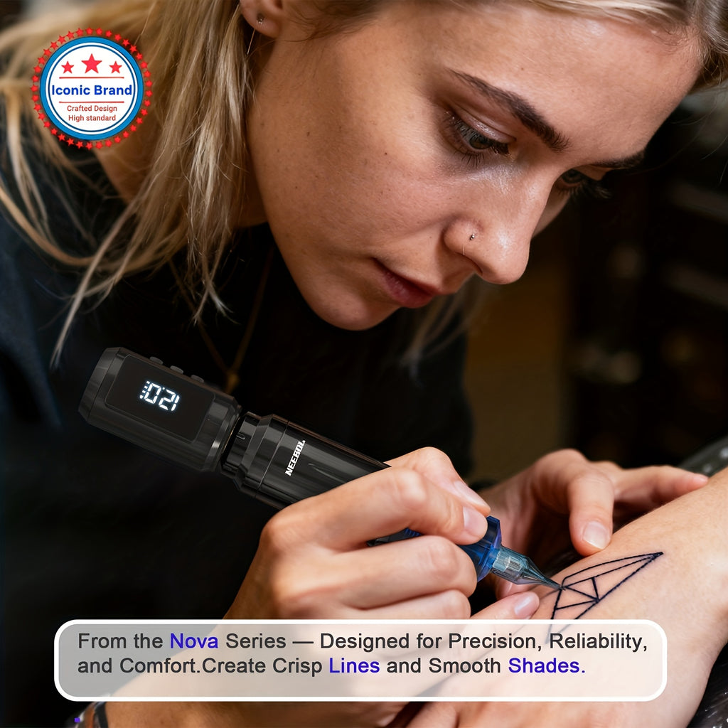 Neebol Wireless Tattoo Machine Kit Complete, Rotary Tattoo Gun, 6 Hour Battery Life, Cordless Tattoo Pen, 10 Cartridge Needles, 7 Ink, Extra Black Ink, Full Tattoo Supply Equipment for Beginners And Artists, Body Art Makeup Easter Gifts