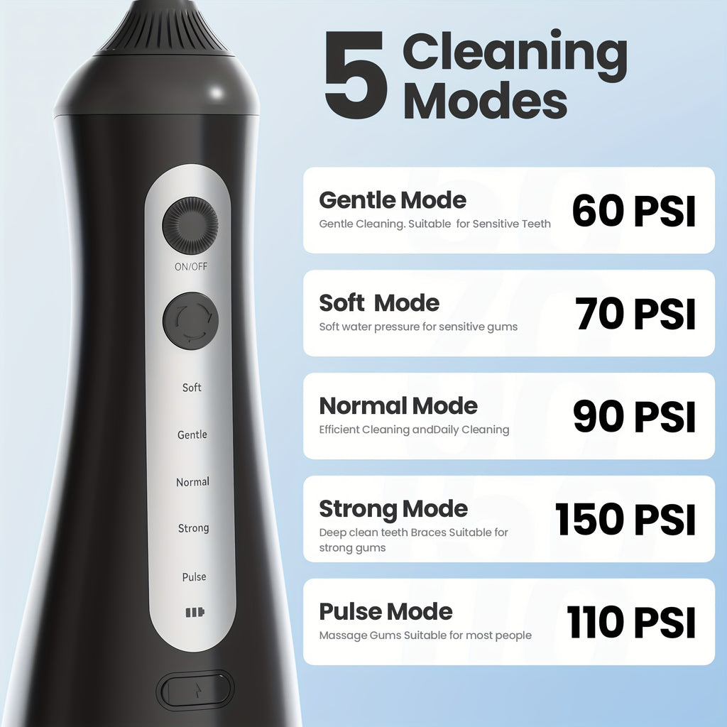 Water Flosser for Teeth Cleaning And Flossing, 5 Modes Rechargeable Cordless Oral Irrigator 350Ml Water Tank Teeth Cleaner, Portable Electric Dental Flossers for Home And Travel, Black/White