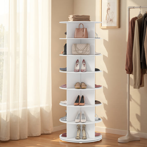360-Degree Rotating Shoe Storage Tower, Spinning Shoe Organizer, Vertical Handbag And Shoe Display for Closet Organization