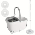 1pc Mop and Bucket Set with Wringer, Plastic, 360° Spinning Mop Bucket System, 2 Microfiber Mop Replacement Heads, Adjustable Handle, for Floor Cleaning, Black/White/Green