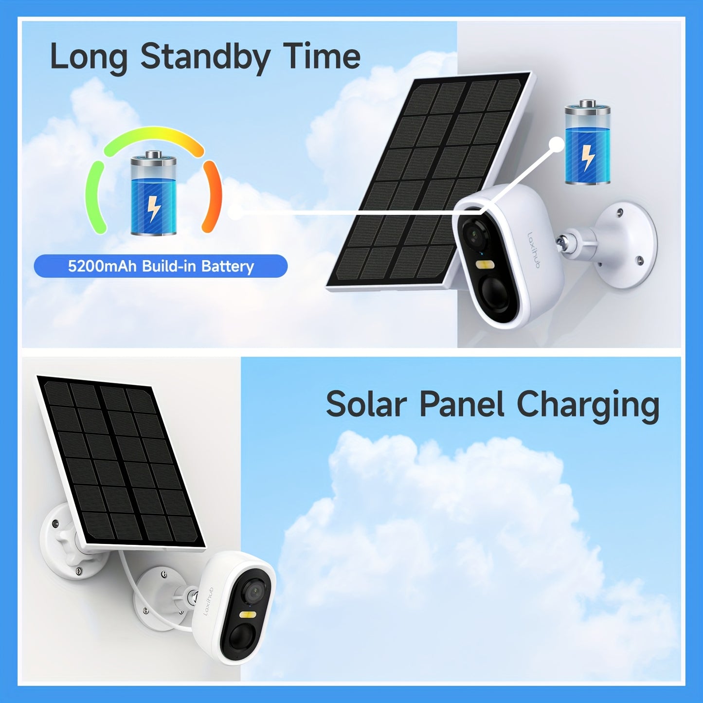 Laxihub 2pcs Solar Battery Security Camera Wireless Outdoor, 3MP Night Vision with Spotlight, Wire-Free Battery Solar Powered, Human Detection, with Solar Panel, PIR Human Detection, 2-Way Talk,, SD Card/Cloud Storage, Security Cameras Wireless