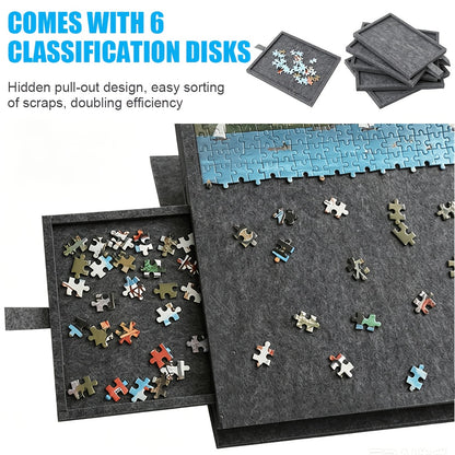Portable 6- Drawer Felt Puzzle Board- Compact Foldable Design for Easy Storage& Sorting, Ideal for 100- 1000pcs Jigsaw Puzzles