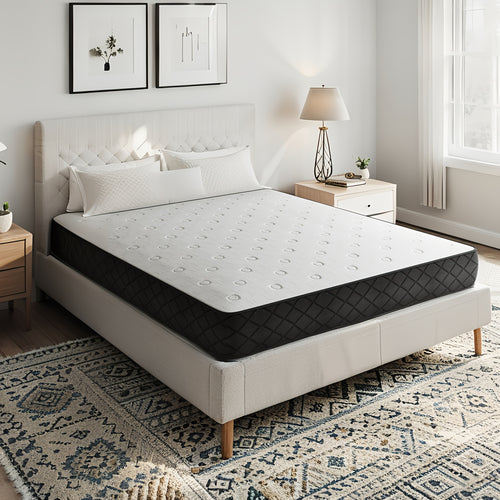25CM Mattress, 25CM Bed Memory Foam Mattress in A Box, High Density Medium Firm Foam Comfort Mattresses, Vacuum Packed Mattresses with Pocket Spring And Full Body Support (White)