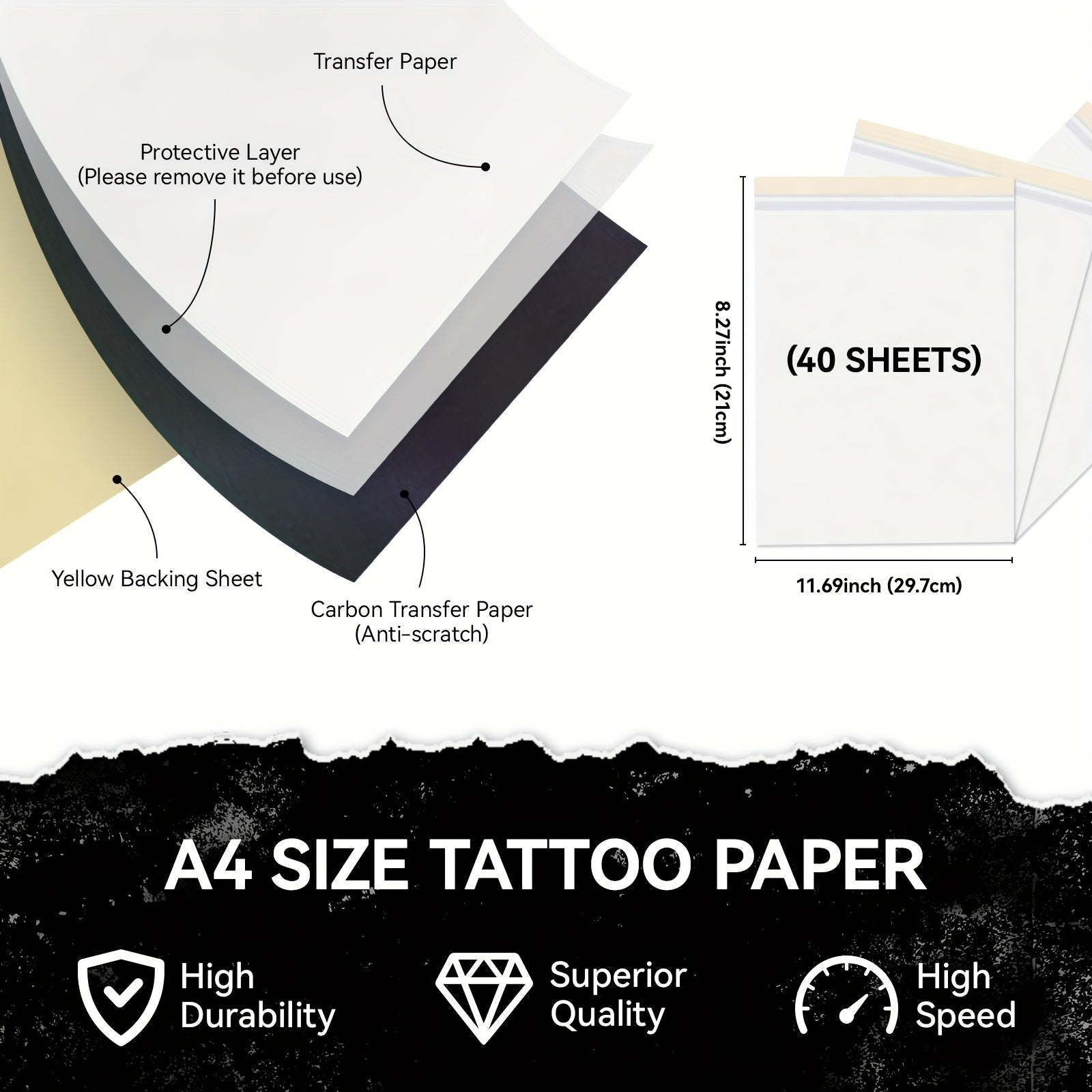 PeriPage Thermal Tattoo Paper, Fast Imaging, Ink-free And Suitable for A4 Size Tattoo Machine, High Definition Printing, A Good Helper for Tattoo Artists