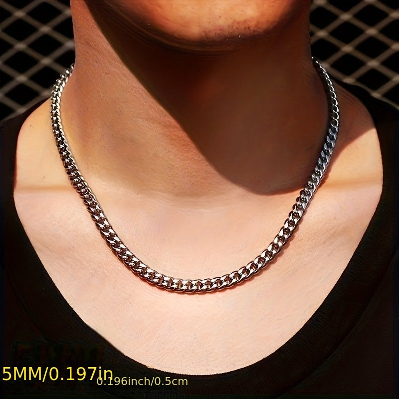 A Stylish And Attractive Necklace Made of Stainless Steel, Featuring a Cuban Curb Chain Design, Available in Lengths from 16 to 76.2 cm And Widths of 3, 5, 7, 9, Or 11 Mm, Suitable for Men