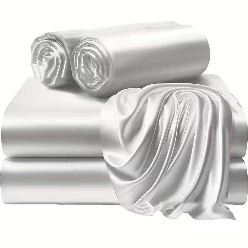 4pcs 2100TC Satin Sheets Queen Size Bed Set - Luxury y Bed Sheet Set, Ultra Soft Queen Bed Sheet Breathalbe Bed Sheets Queen Set 4pcs Bed Sheets Queen Bed Sheets Bed Sheets King Soft Satin bedding Set queen Bedding Set 5 Star Luxury Hotel Experience