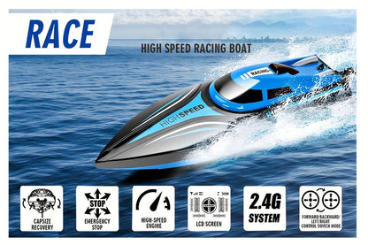 H100 High Speed RC Boat for Adults, 20+MPH Fast Remote Control Boat for Pool & Lake, Racing Boat Outdoor Water Toy with Rechargeable Battery, Low-Battery Alarm, Capsize Recovery