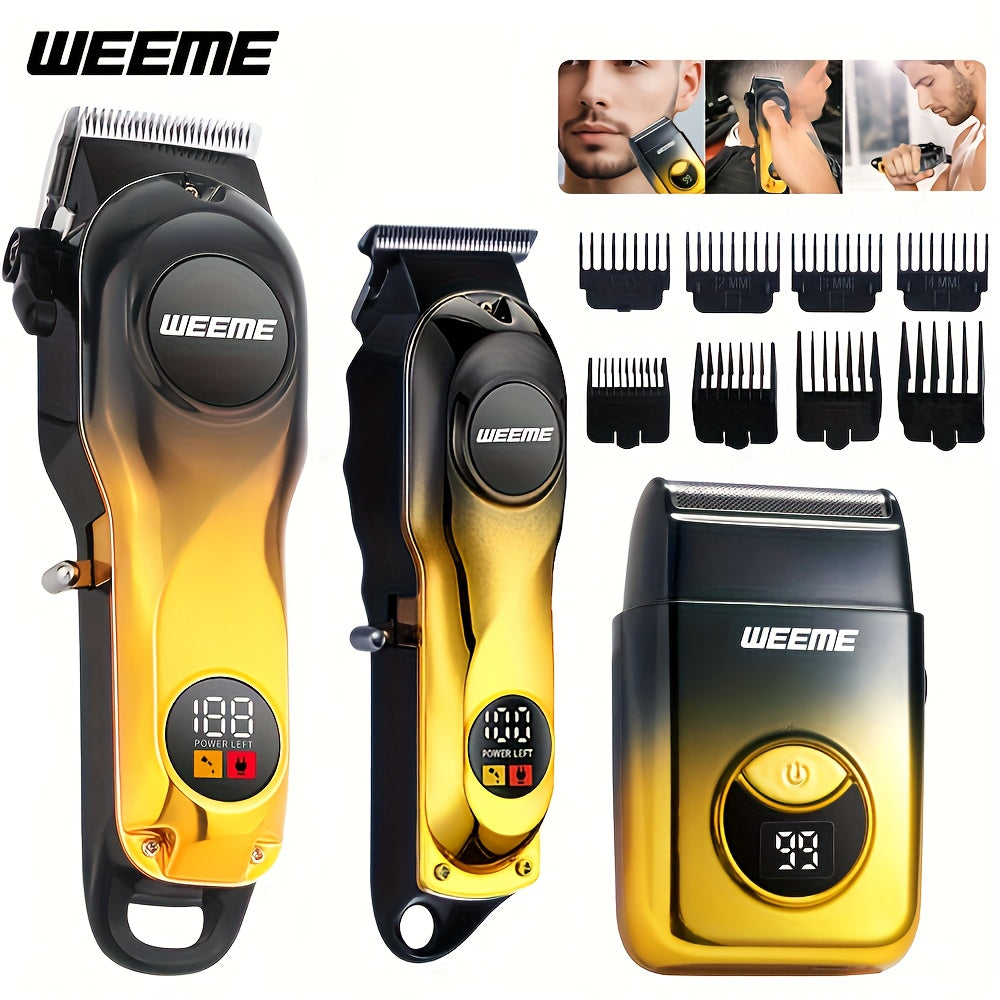 WEEME 1pc/3pcs/4pcs Electric Hair Clipper Set, Household Grooming Set, Men'S Hairdressing Set. USB Power Supply, LCD Display. Suitable For Hair Cutting, Shaving, Ear And Nose Hair Trimming, And Styling, And Can Be Carried For Car Use.
