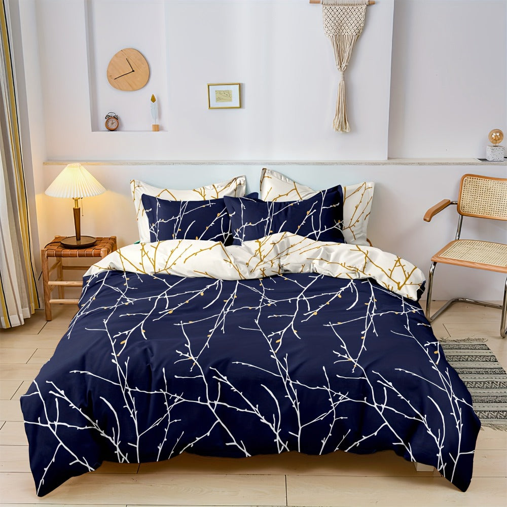 Double-Sided Plant Print Duvet Cover Set – 3-Piece Bedroom Bedding – feature reference