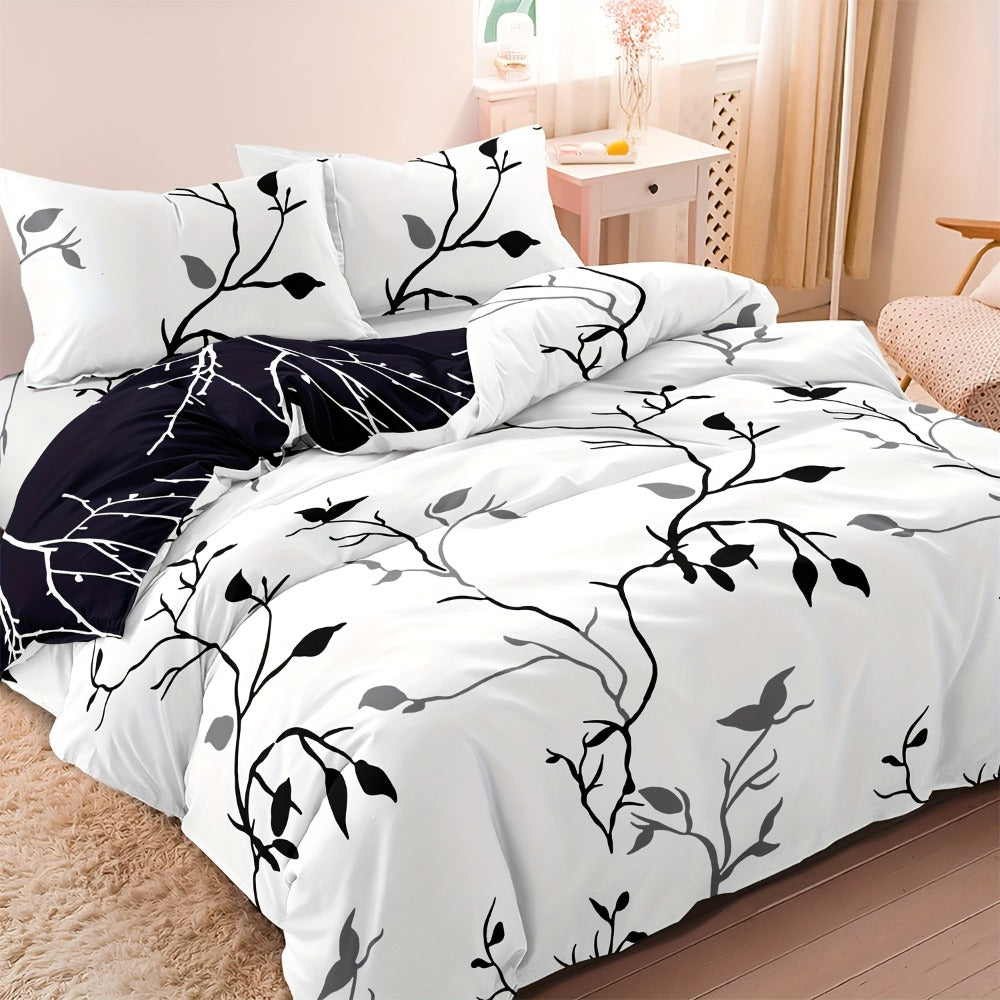 Double-Sided Plant Print Duvet Cover Set – 3-Piece Bedroom Bedding – main product view