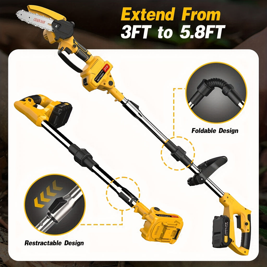 2-in-1 Electric Pole Saws for Tree Trimming, 15.24 cm Mini Chainsaw Cordless with Extension Pole, Battery Powered Pole Chain Saw, Tree Trimmer Limb Branch Cutter Pruner with 2 Battery