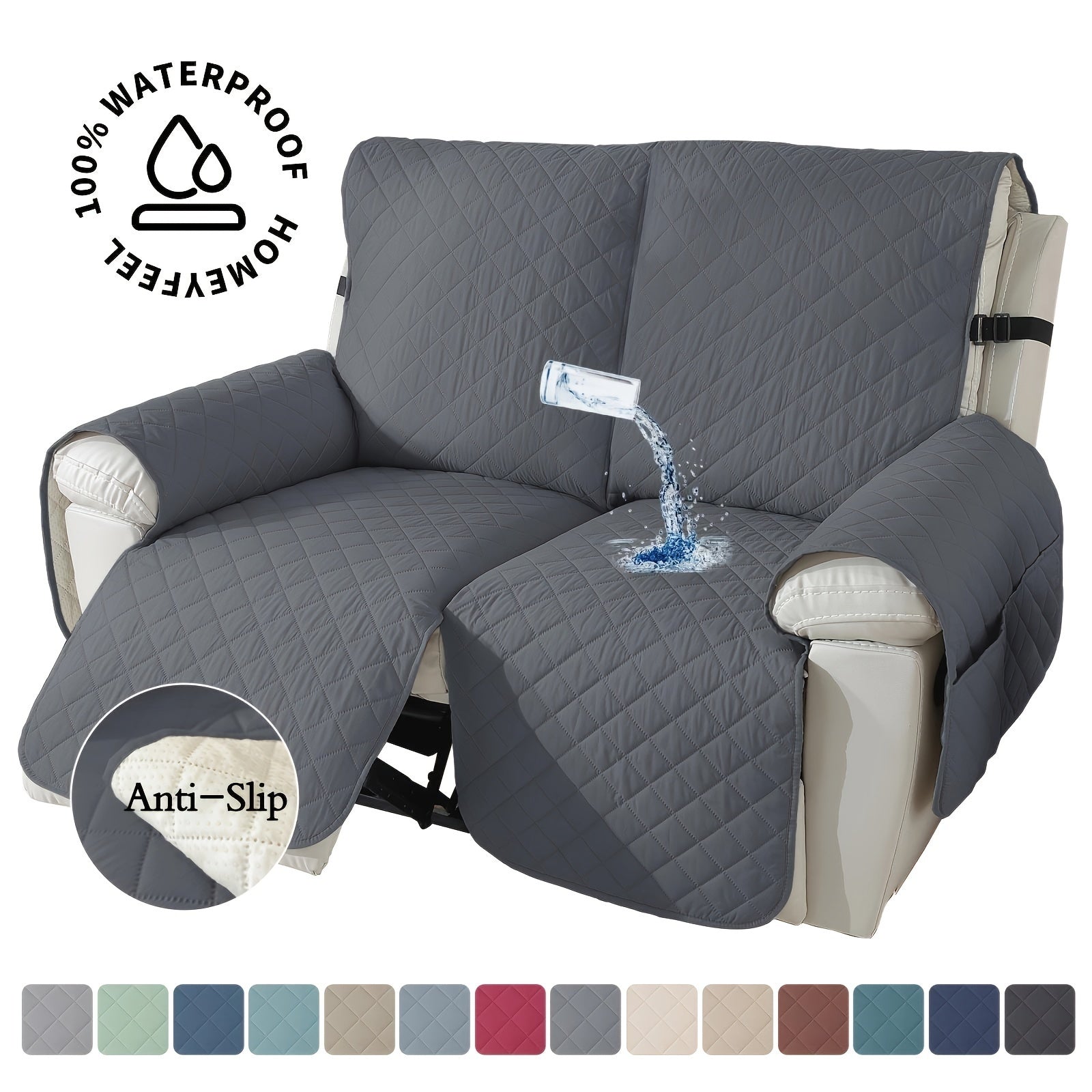 1pc 100% High Quality Recliner Covers, Loveseat Cover, Recliner Sofa Cover, Non-Slip Chair Cover, Furniture Protector, Washable Slipcover with Pockets, Elastic Straps, Easy-Clean Sofa Slipcover for Bedroom, Office, Living Room, Pet-Friendly, Home Decor