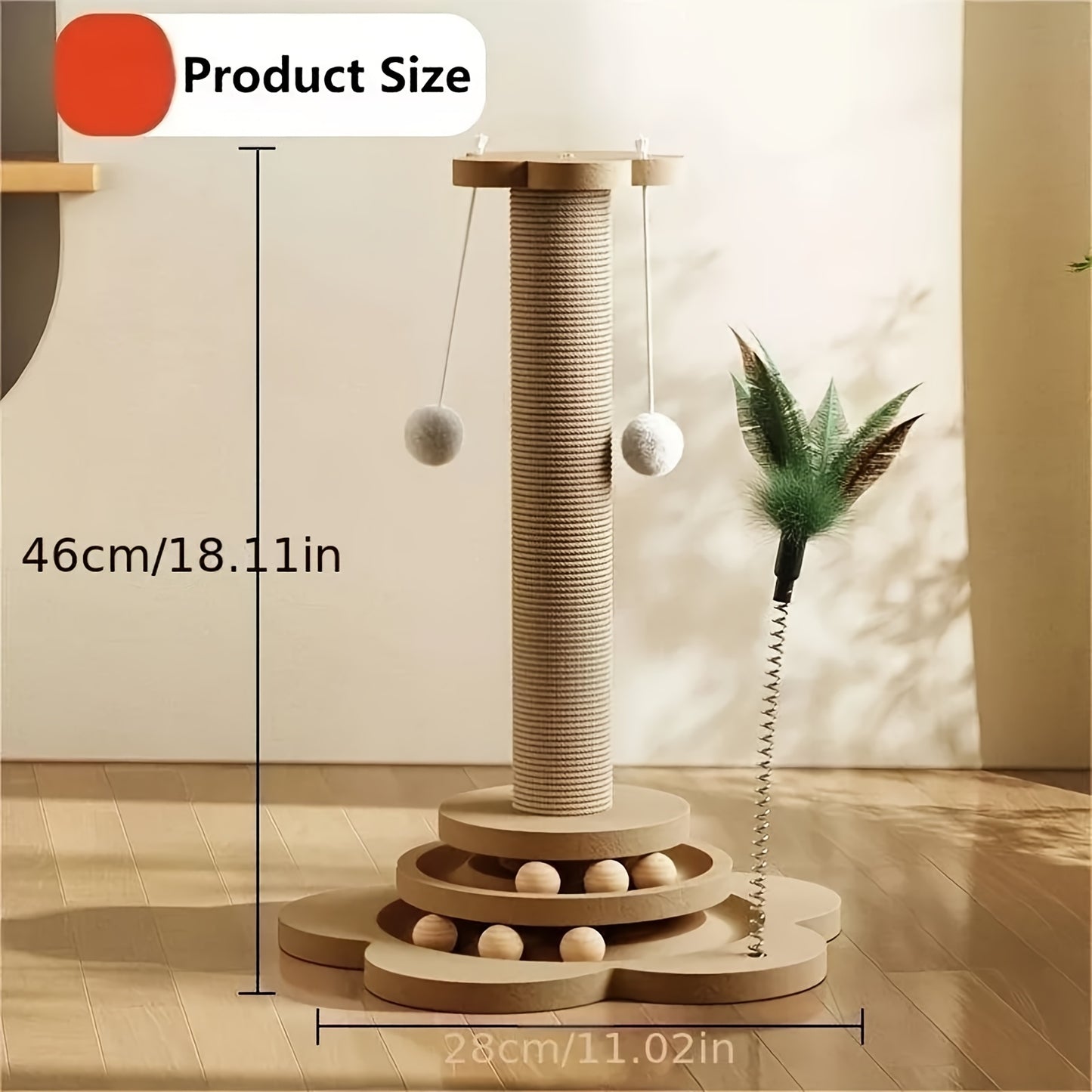 Cat Scratching Post with Spinning Toys, Wearing artificial feathers,Sisal Scratching Rack for Indoor Cats, Cat Toys for Cats' Claws And Entertaining.