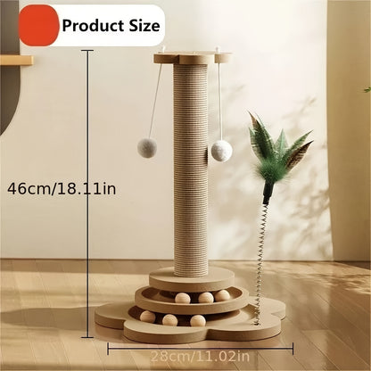 Cat Scratching Post with Spinning Toys, Wearing artificial feathers,Sisal Scratching Rack for Indoor Cats, Cat Toys for Cats' Claws And Entertaining.
