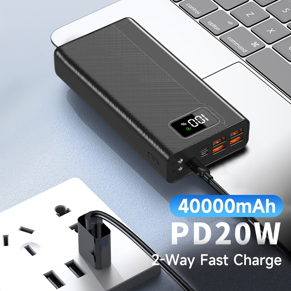 [Portable Power Bank] 40000mAh Capacity Mobile Power Portable Charger PD 20W Mobile Phone Charger Power Bank USB-C Support For Various Smart Devices LED Display Multi-interface Mobile Phone Backup Power Suitable For Travel Camping Best Gift(Black/White)