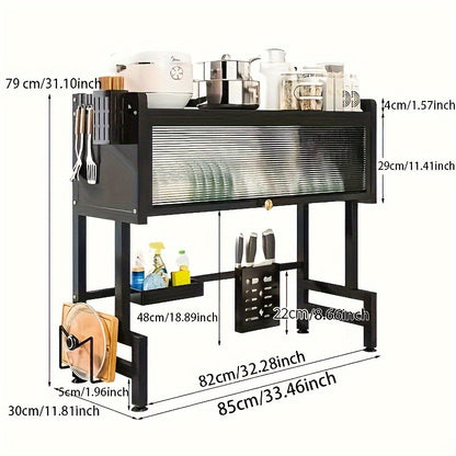 Metal Kitchen Sink Organizer, Multi-Functional Dish Drying Rack with Dustproof Cabinet Door, Reinforced Thickened Material, Large Capacity, Practical And Aesthetic, Home Kitchen Storage Shelf