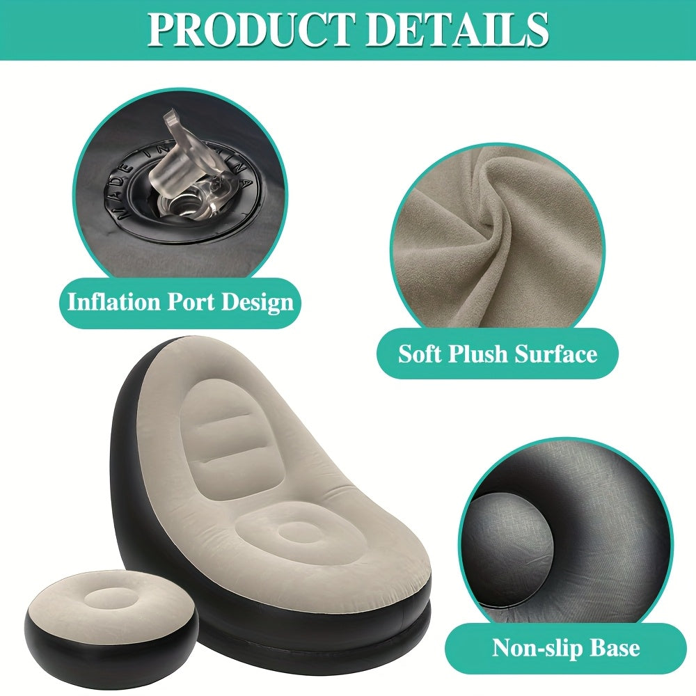 Portable Inflatable Sofa Bed with Footrest - Waterproof Outdoor/RV Furniture, Grey Modern Design, Comfortable Cushioned Seating for Camping, Balcony, Beach, Home - Ideal for Indoor/Outdoor Use, Perfect for In Any Setting
