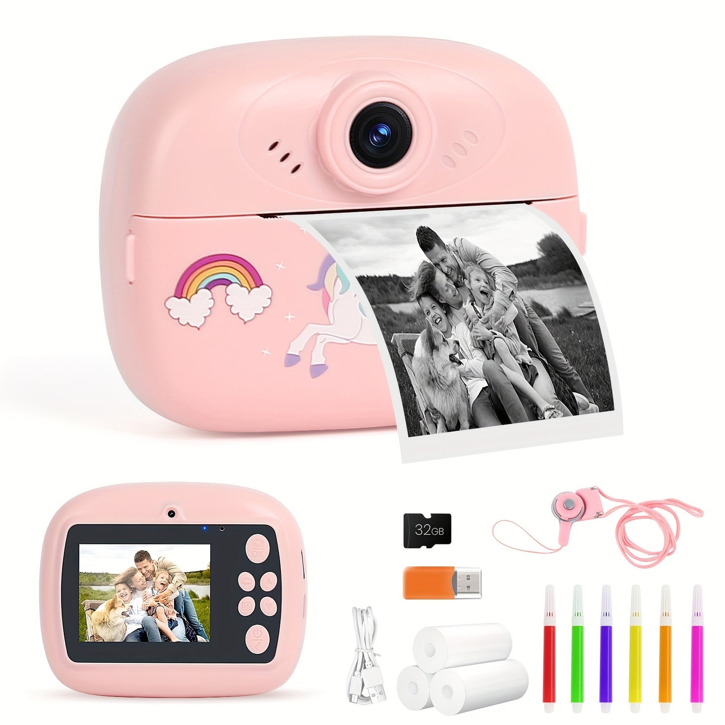 BESSWIN Kids Camera Instant Print, 48MP Kids Digital Camera Instant Camera for Kids with 3 Rolls Print Paper & 32G Card, 1080P Video Selfie Camera Toy for Boys Girls 3-12 Birthday Holiday season, Pink