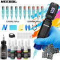 Neebol Wireless Tattoo Machine Kit Complete, Rotary Tattoo Gun With 1500mAH Battery, Tattoo Supply Equipment, Portable Cordless Tattoo Pen For Beginners And Artists, 10 Cartridge Needles, 7 Ink, Extra Black Ink, Body Art Makeup Easter Gifts