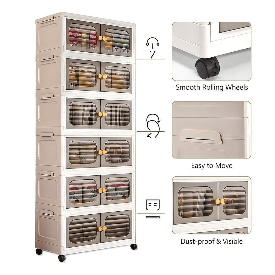 [ Sturdy Storage Cabinet] Sturdy 6 Tier Plastic Storage Cabinet with Double Doors | Waterproof Stackable Organizer, Multi- Purpose Rectangular Design for Kitchen, Bathroom, Closet Organization, Kitchen Cabinet Organizers And Storage, Versatile Storage Sol