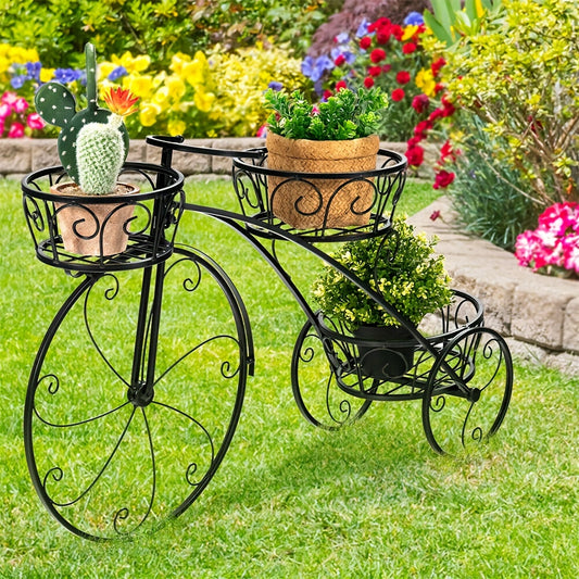 Flowers Pot Planter Stand Tricycle Flower Cart Plant Shelf Iron Garden Display Stand for Outdoor Indoor Multiple Plants