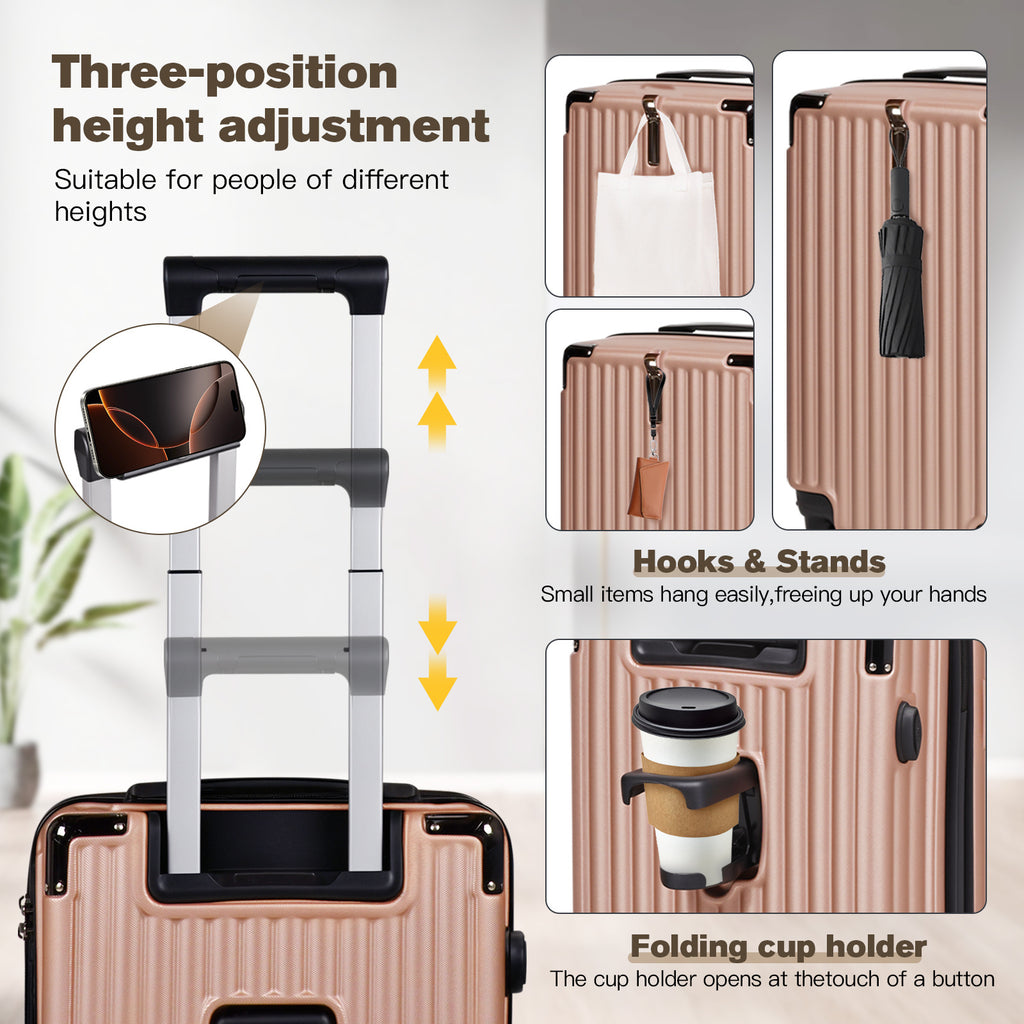 Advwin 2pcs Luggage Set (20+14 Inch), Carry On Hardshell Luggage with Power Bank Pocket, Cup Holder, 360° Wheels for Travel