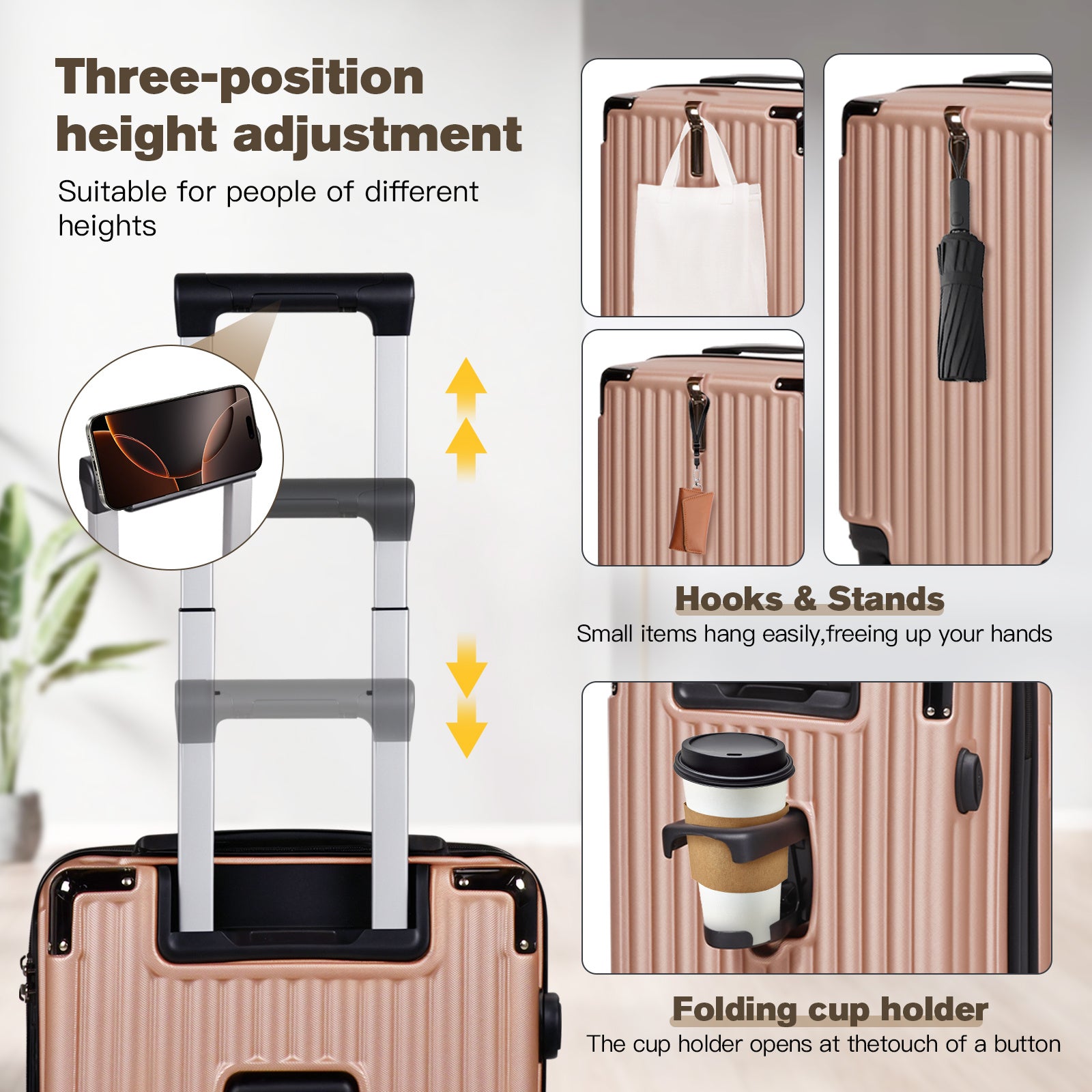 Advwin 2pcs Luggage Set (20+14 Inch), Carry On Hardshell Luggage with Power Bank Pocket, Cup Holder, 360° Wheels for Travel
