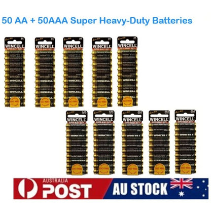 50 AA + 50 AAA Batteries | Super Heavy Duty Batteries | Long-Lasting Heavy Duty Power for Toys, Remotes, Clocks & Electronics | Optional bundle available