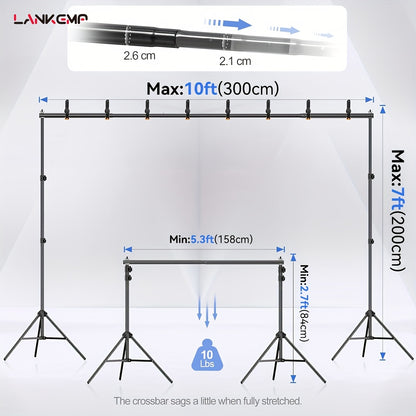LANKEMP 10x7ft Adjustable Backdrop Stand Kit with 4 Clamps & Carry Bag - Sturdy Iron Frame, Portable Photography Background Support for Weddings, Events, Parties, Photo Studio Decor, Event Decoration, Versatile Setup, Durable Construction, Event Planners