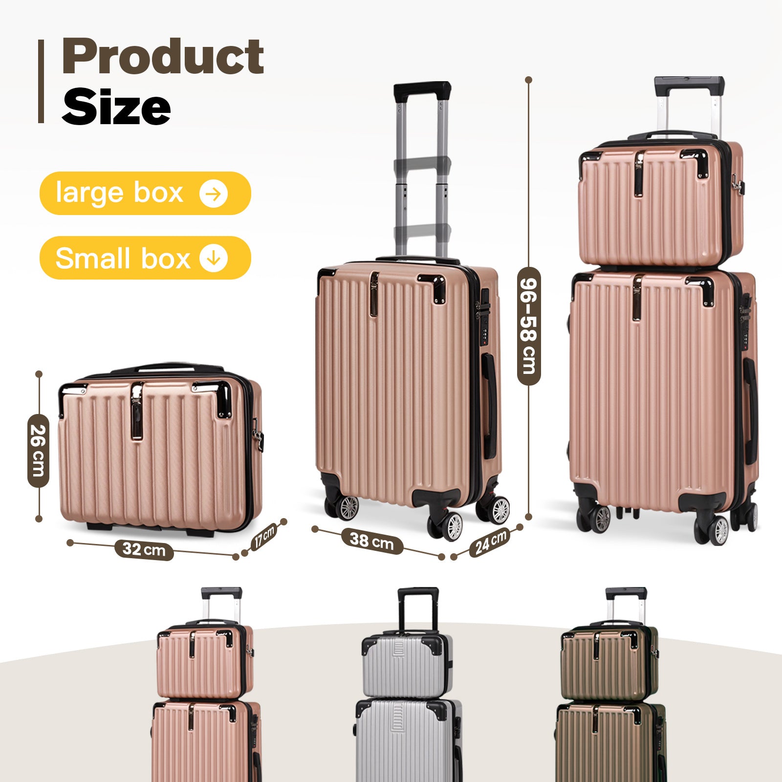 Advwin 2pcs Luggage Set (20+14 Inch), Carry On Hardshell Luggage with Power Bank Pocket, Cup Holder, 360° Wheels for Travel