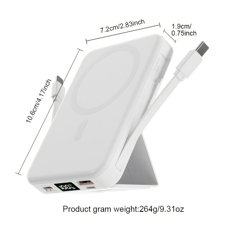 10000mAh Magnetic Power Bank - Fast Charging with Digital Screen - Built-in 2 Charging Cables - USB Portable Mobile Phone Power Bank - Can Charge 5 Devices At The Same Time - with Bracket - Compatible with iPhone 15/15 Plus/15 Pro/15 Pro Max/iPad