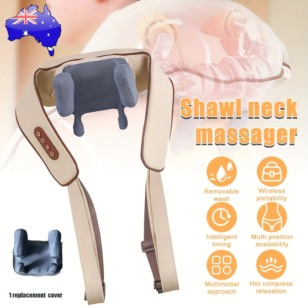 6D Shoulder And Neck Massager, Kneading Neck Massager with Heat, Rechargeable Cordless Electric Massage Pillow for Neck, Back