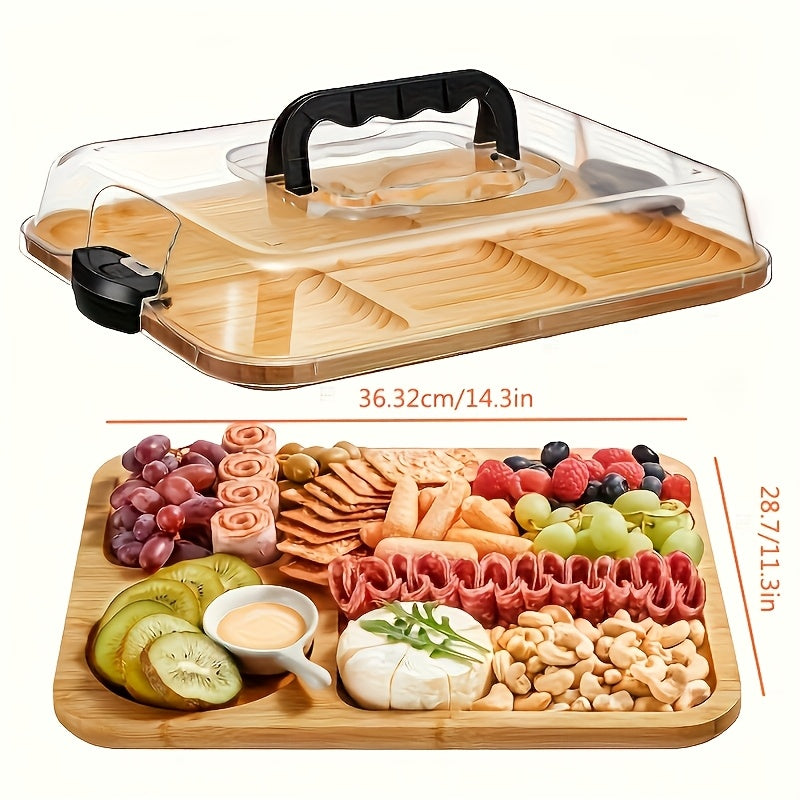 1pc Cheese Tray with Transparent Acrylic Lid And Forks | Portable Charcuterie Board for Camping, Parties, Restaurants | Ideal for Holiday Appetizers, Charcuterie Shops, Snack Serving Trays, Behind-The-Scenes Chopping Board, Party Snack Organizer