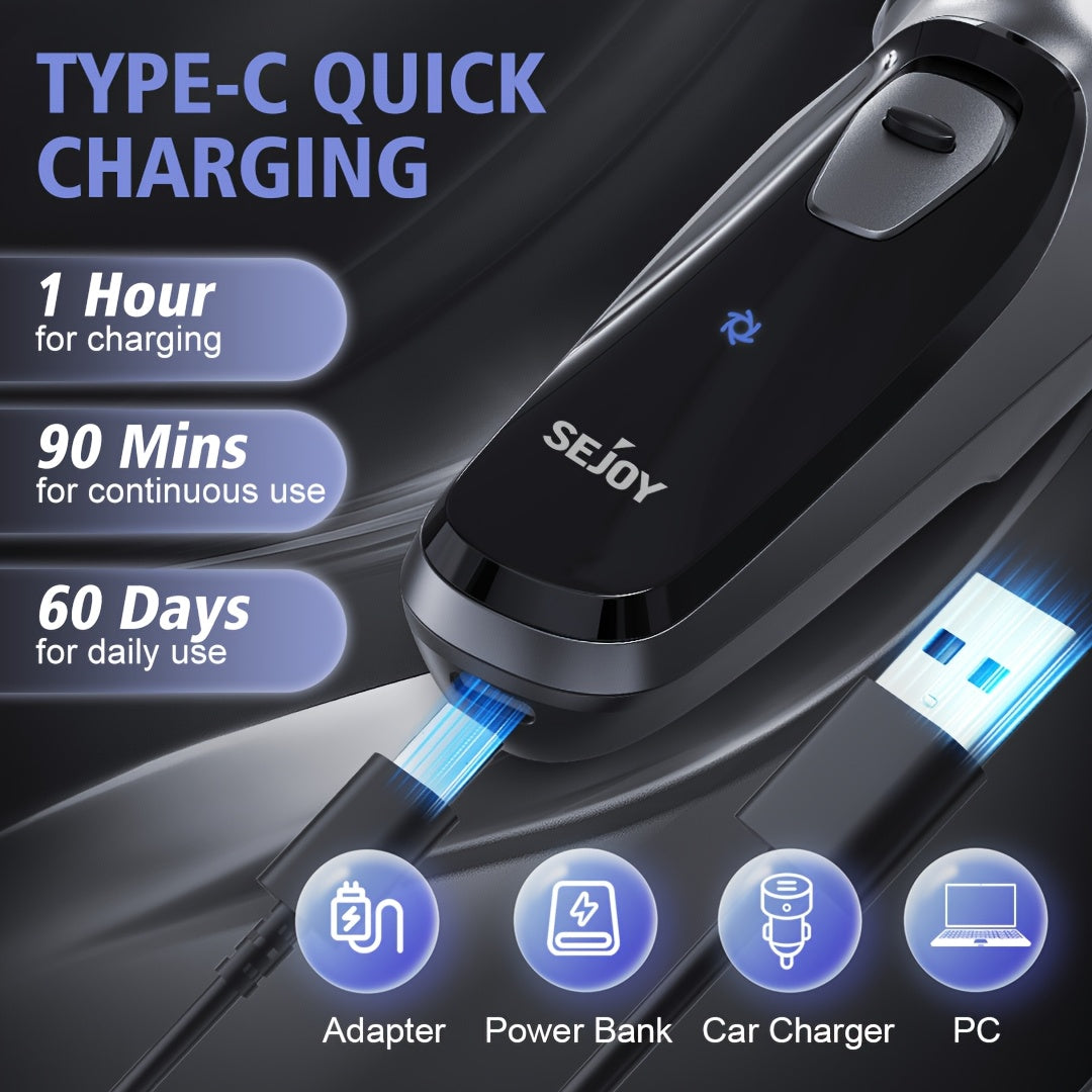 Blade Head Sold Separately Electric Razor for Men, SEJOY Electric Shaver for Men Face, Rechargeable Wet Dry Shaver with Pop Up Trimmer, 1 Hour Fast Charging, 3D Floating Head, LCD Power Indicator