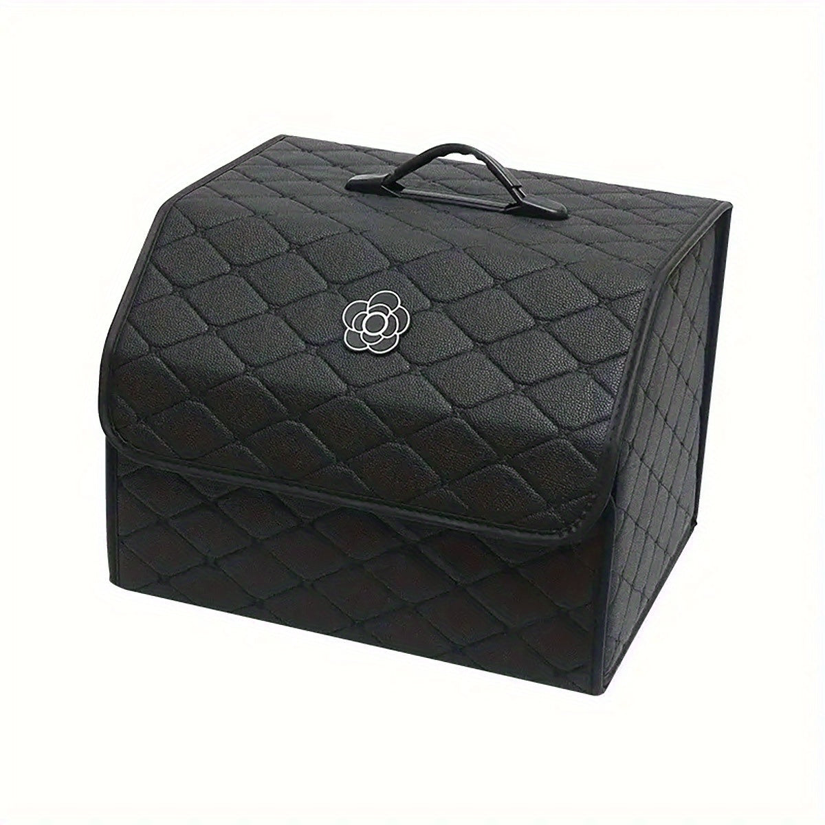 [Premium Car Organizer] Premium Faux Leather 1pc Car Trunk Organizer - Collapsible Cargo Storage Box with Tension Mount, Multi-Functional Auto Additions for Toys, Food, And More - Sleek Black Design