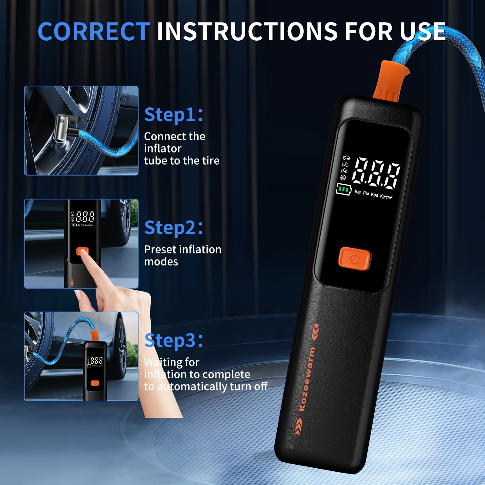 Portable Air Compressor for Inflating Car Tires, Suitable for Bicycles, Motorcycles, And Various Balls, Includes a Tire Pressure Gauge And Is a Useful Car Accessory