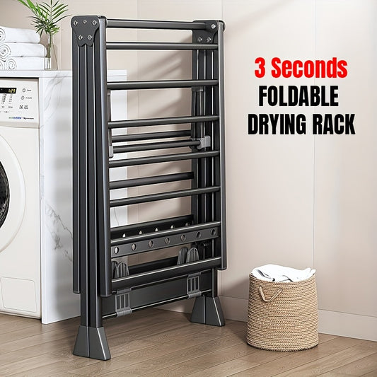 Folding Clothes Drying Rack, Heavy-Duty Aluminium, Height-Adjustable, with Shoe Rack, Large Portable Foldable Design for Indoor/Outdoor Use, No Tools Assembly, A-Frame Stability, Mobile Clothes Drying Rack, with 4 Casters, Gray, Drying Racks