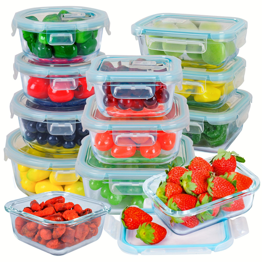 12pack Glass Food Storage Containers, Airtight Glass Meal Prep Containers with Lids, BPA Free & Leak Proof Lunch Box Safe for Microwave, Freezer, Dishwasher Kitchen Storage