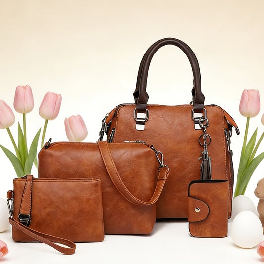 Easter 4pcs Bag Set, Large Capacity Layered Storage Durable Fabric with Multiple Compartments, Includes Tote, Crossbody Bag, Cosmetic Clutch, Coin Card Pouch, for Business Travel Commute Casual, Shipped From Local Warehouse