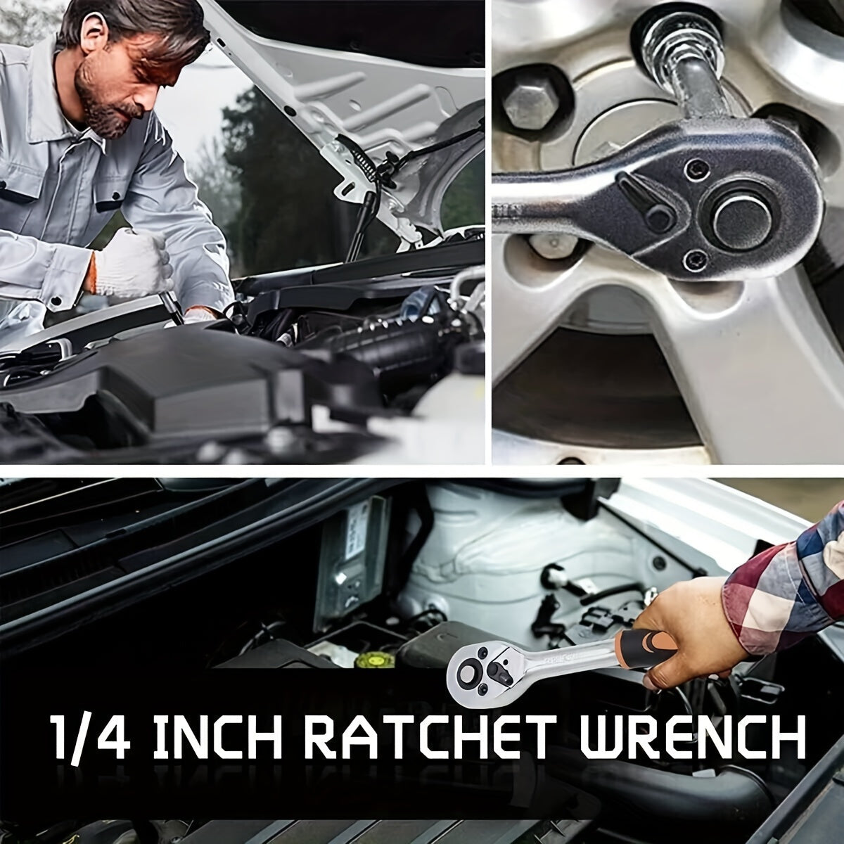 46/50pcs Socket Wrench Set Ratchet Set Mechanical Tool Kit for Auto Repair And Home Use Metric 1/4 Inch Drive Bit Socket, with Bit Socket Set Metric And Extension Bar for Auto Repairing And Household, with Storage Case