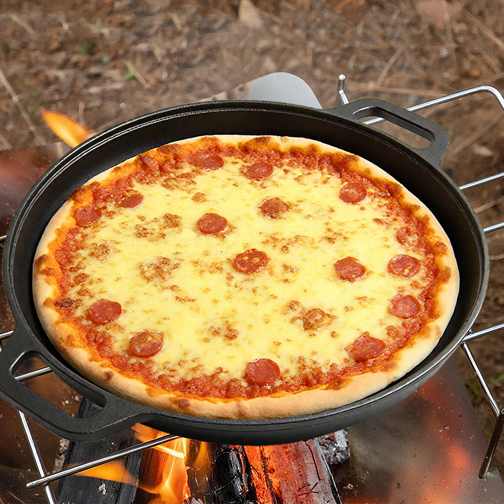 Multi-Function Cast Iron Griddle Skillet - Non-Stick Pan For Pizza, BBQ, Pancakes - Compatible with All Stovetops, Double-Handled Flat Skillet Ideal for Home Kitchen and Outdoor Cooking